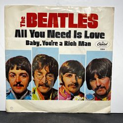 Vintage Beatles All You Need Is Love and Baby, You’re a Rich Man 45 RPM Record Single with Picture Sleeve -  5964 Capitol 1967