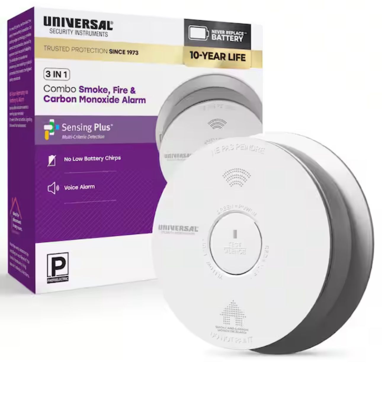 Combination Smoke and Carbon Monoxide Detector with Voice Alarm and LED Warning Light