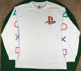 Playstation Mens Size L White Video Game Graphic Sleeve Logos Long Sleeve Shirt