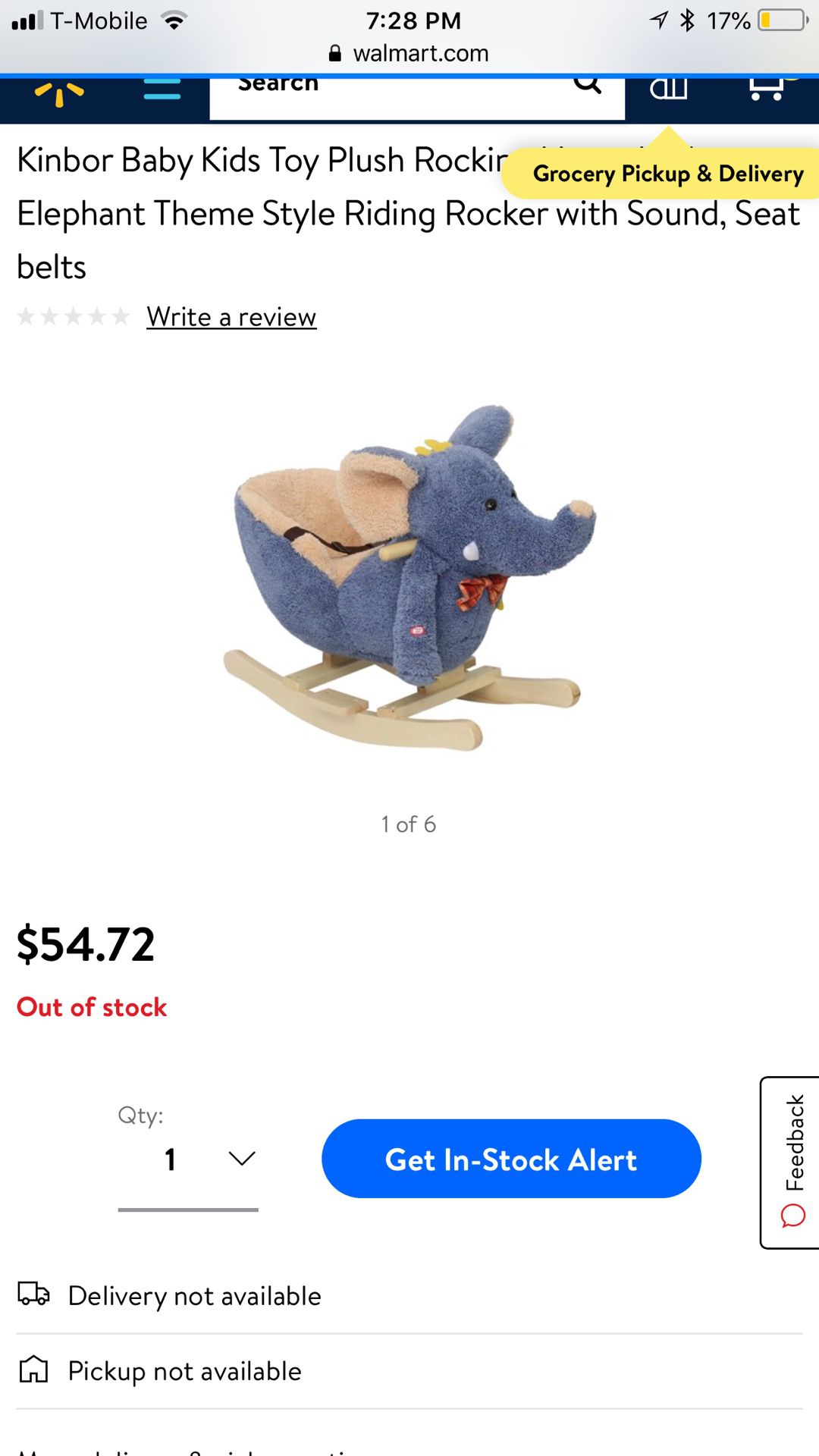 Kinbor Baby Kids Toy Plush Rocking Elephant