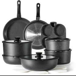 Carote 22pcs Non Stick Cookware Set With Detachable Midnight Black