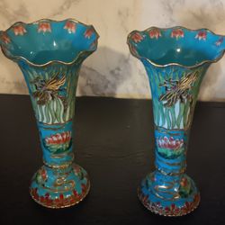 PAIR OF CHINESE CLOISONNE ENAMEL VASES Hi