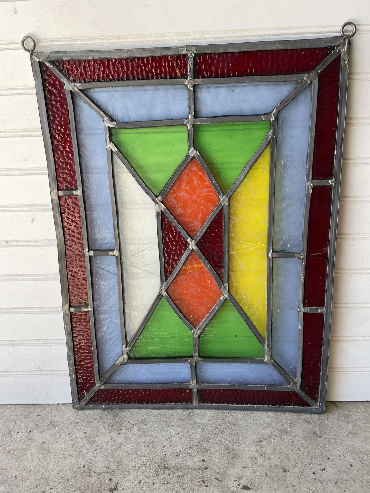 Antique Stained Glass Window With Hangers 