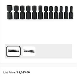 Snap On GS-71 Wratchet with 12 piece 1/2 inch drive six-point metric flank drive shallow impact swivel sockets, 10 - 21, 24