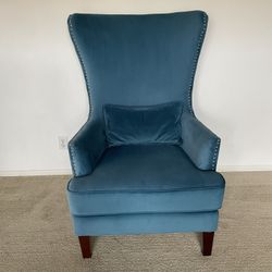 Safavieh Couture Geode Modern Velvet Wingback Accent Chair Light Blue $940 retail