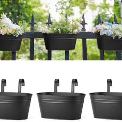 3 Pcs Metal Iron Hanging Flower Pots for Railing Fence Hanging Bucket Pots 