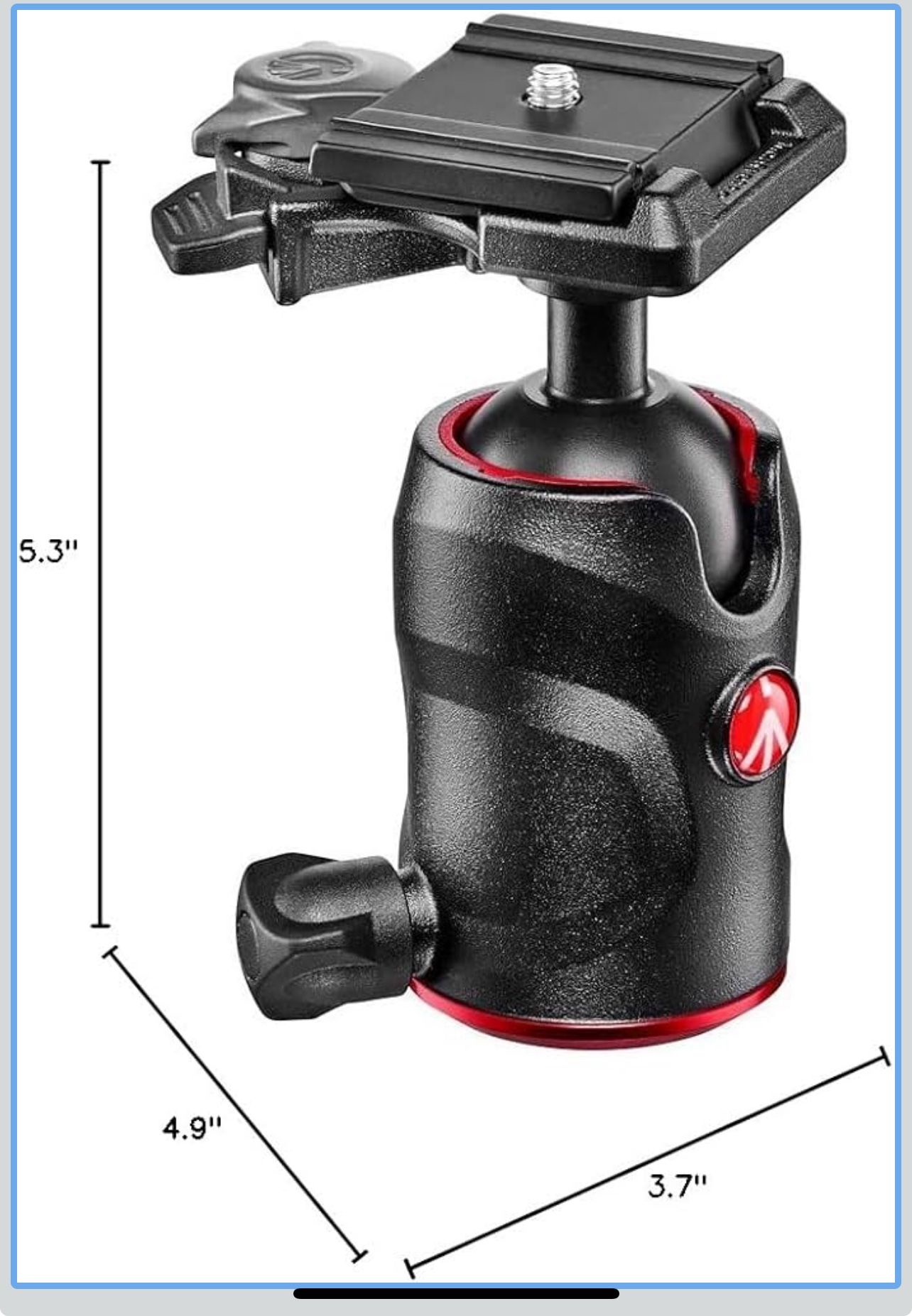 Manfrotto Compact Ball Head 496, Fluid Ball Head for Camera Tripod, Camera Stabilizer, Photography Equipment, for Precise Framing
