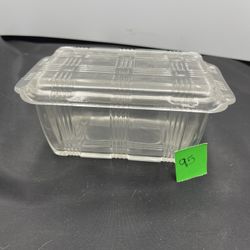 Vintage Hazel Atlas "Criss Cross" Refrigerator Dish With Lid Art Deco Design Cle