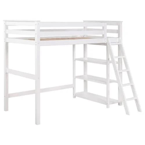 New Coaster Transitional Wood Twin Size Loft Bed Frame with Ladder & Guardrails