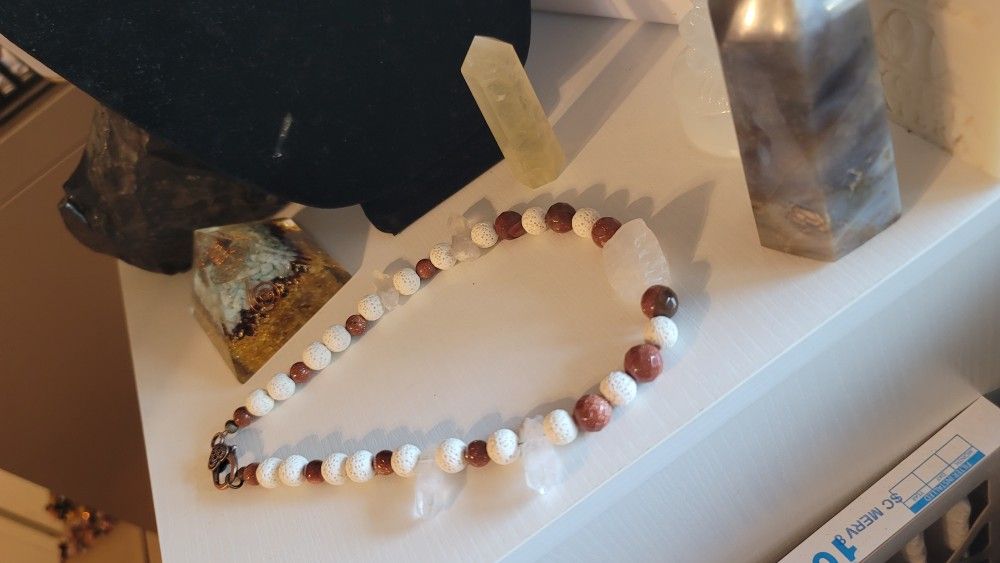 Handmade Crystal quartz and sunstone beaded choker Necklace