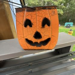 New Metal Pumpkin Container 8” H 6” W