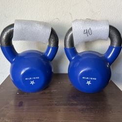 Pair 40lbs Blue Vinyl Coated Kettlebell 