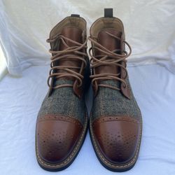 La Milano Men’s Eli II Wingtip Boots - Cognac Herringbone (Size 10.5 EEE)