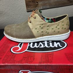 *NEW* Justin Ladies Cac-Tie Tan Khaki Lace-Up Shoes JL142 Women’s Size 11M w/Box