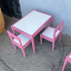 Kids Pink Table With 2 Chairs Assemble
