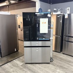🔥SAMSUNG BESPOKE FAMILY HUB STAINLESS STEEL BOTTOM AND CHARCOAL GLASS TOP PANEL REFRIGERATOR🔥COUNTER DEPTH FINANCING AVAILABLE 🔥