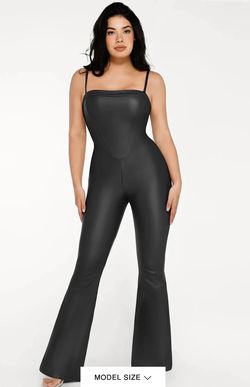 XS Shapewear Faux Leather Corset Bodice Slimming Jumpsuit