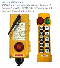 JEICO Crane Hoist Industrial Wireless Remote 10 Buttons Controller JREMO 10K (1 Transmitter + 1 Receiver) Yellow, Made in Korea