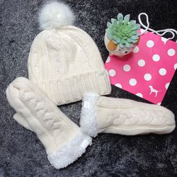 VS PINK Sherpa hat and glove Set