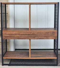 Household Essentials Wood Black Metal 4 Cube Cabinet Book Shelf Organizer Storage