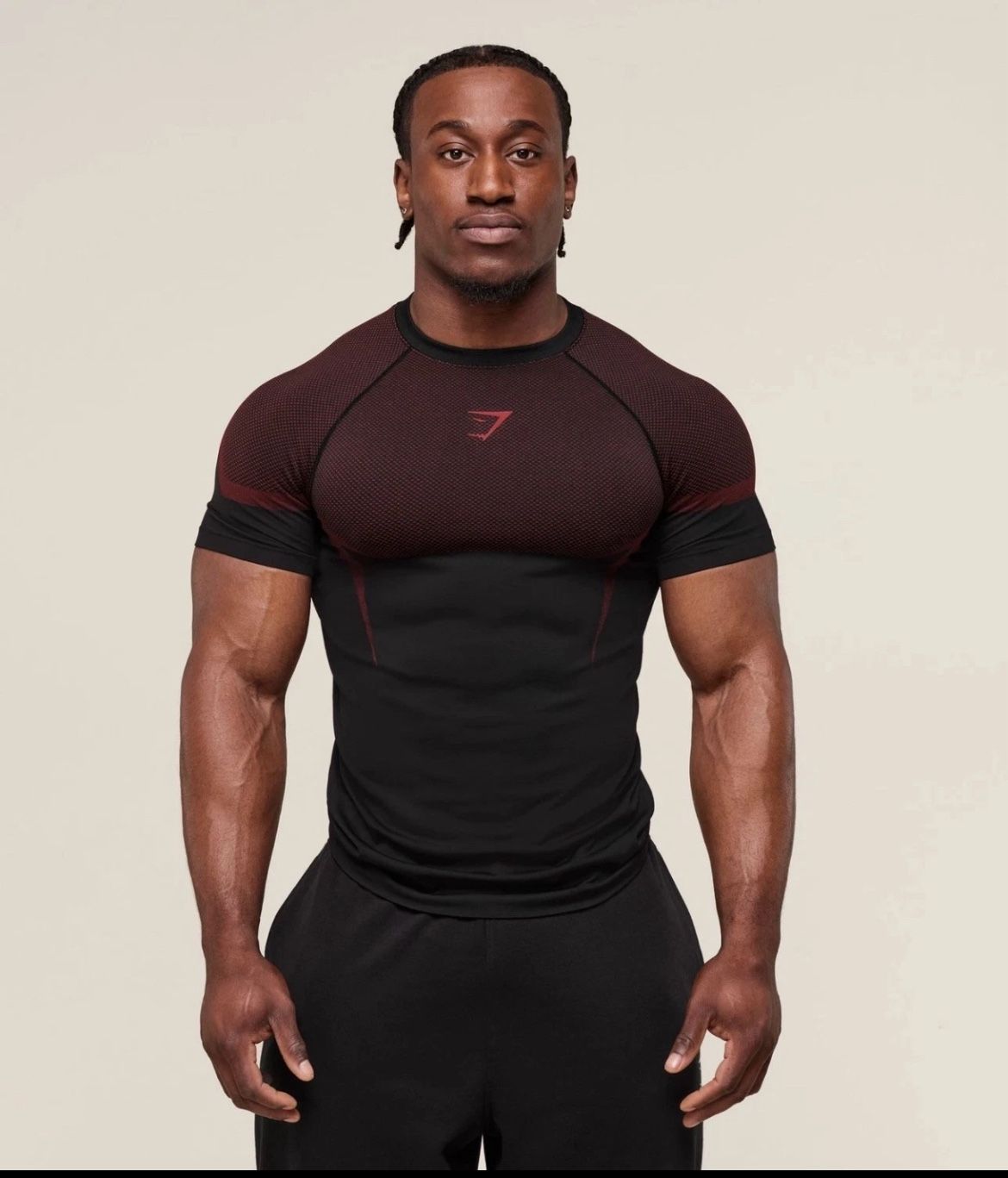 Gymshark Onyx 5.0 Seamless T-Shirt - BLACK CARMINE RED - SHORT SLEEVE - LARGE