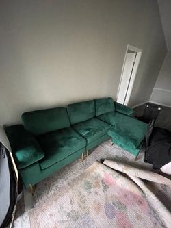 Green Velvet Sofa with Gold legs