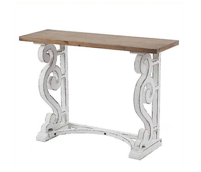 NEW - LuxenHome Vintage White and Natural Wood Console & Entry Table/Desk