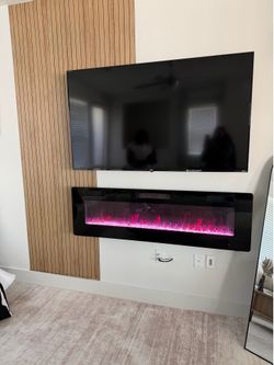 65” TV & Modern Wall-Mounted Electric Fireplace – Excellent Condition