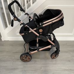 Black And Rose Gold  Stroller With Car Seat