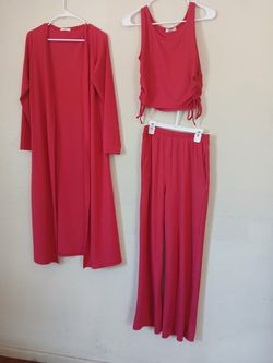 Set de 3 piezas pantalón blusa cárdigan  size M