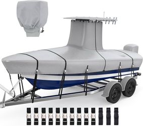 T-Top Boat Cover with Motor Cover, 22-24 Ft, Up to 116” Beam, Gray
