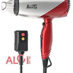 BERTA 1875 Watts Folding Handle Hair Dryer Tourmaline Ceramic Negative Ionic Blow Dryer With Nozzle Dual voltage for traveling

915001