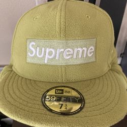 Supreme X New Era Polartec Ear flap Fitted Hat Size 7 3/4 Green FW17 Winter Fleece