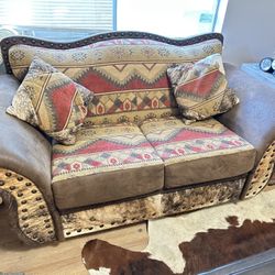 Suede And Cow Hide Couch Set