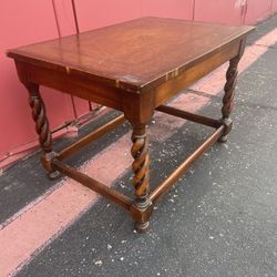 1 Vintage look wood leather top barley twisted side end table