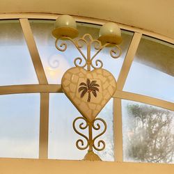 Palm Tree Candle Holder Wrought Iron & Tile 18”