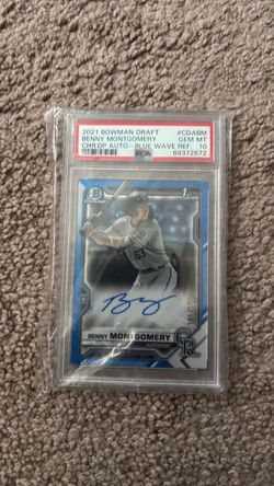 2021 Bowman Draft Benny Montgomery Auto Blue Wave Refractor PSA 10