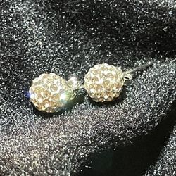 Sterling Silver Disco Ball CZ Diamond Earrings 