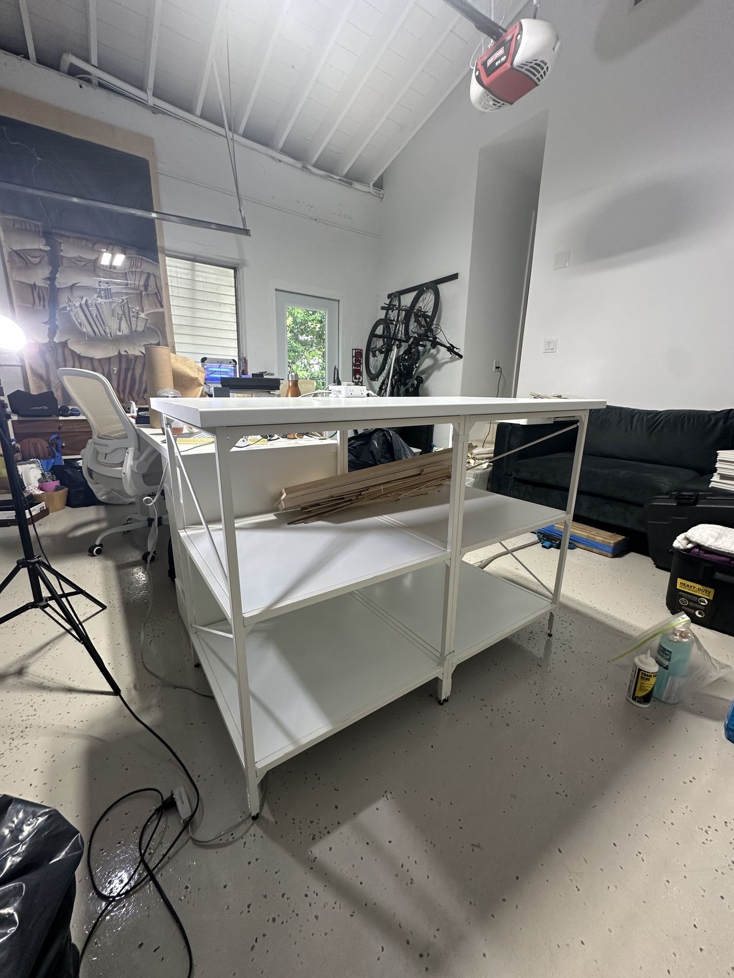 Heavy Duty Work Table with Shelves – Metal & White Finish”