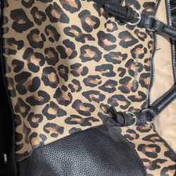 Dana Buchman leopard print tote bag with black trim