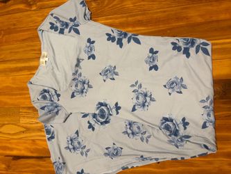 Light Blue Floral Short Sleeve Top