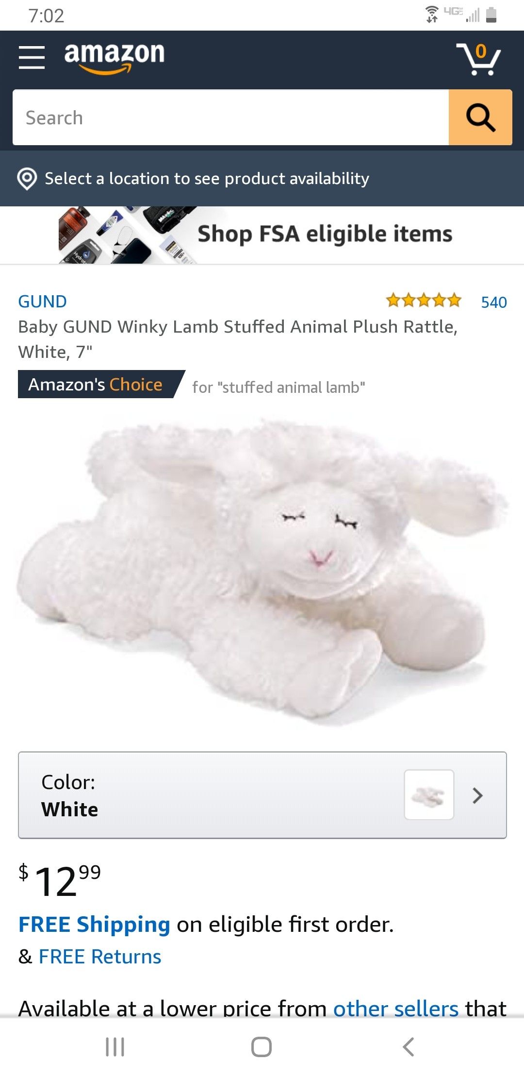 Baby GUND Winky Lamb Stuffed Animal Plush Rattle, White, 7" and Noukies Binz Tonton 10 inch Teddy Bear Rattle