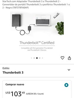 Adaptador Thunderbolt 3 a Thunderbolt 2 - Convertidor de portátil Thunderbolt 3 a periférico Thunderb