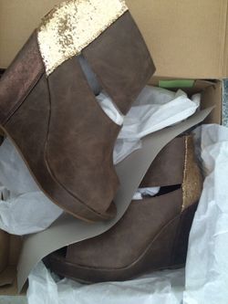 Brown Open Toed Boot Wedges