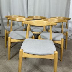 Mid-Century Modern Natural Oak Dining Chairs (6)