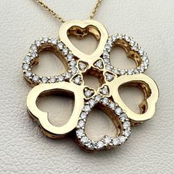 Gorgeous Four Leaf Clover18K Yellow Gold And Diamond Necklace