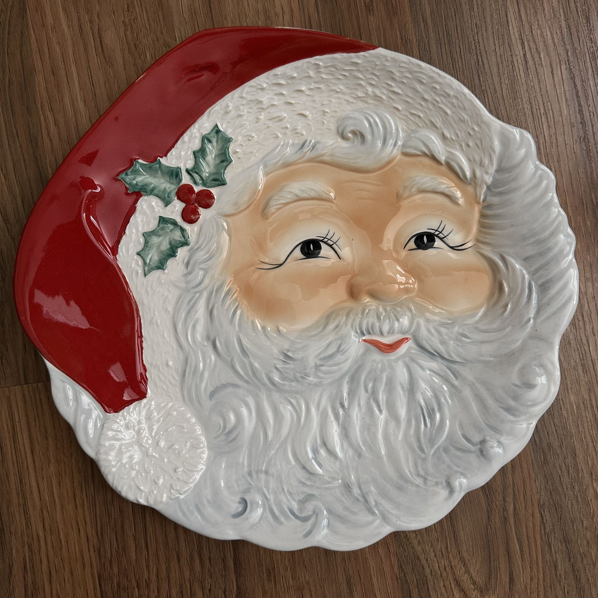 Vintage Christmas Santa Claus Face Cookie Platter – 13.5” Ceramic Serving Plate Japan