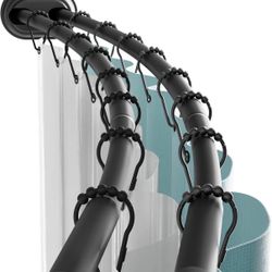 Double Curved Shower Rod, Metal Construction, Adjustable Between 44 to 70 Inches