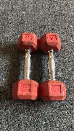 Pair of 6 lb Rubber Hex Dumbbells