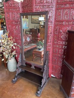 Antique heavily carved Asian Cheval Mirror